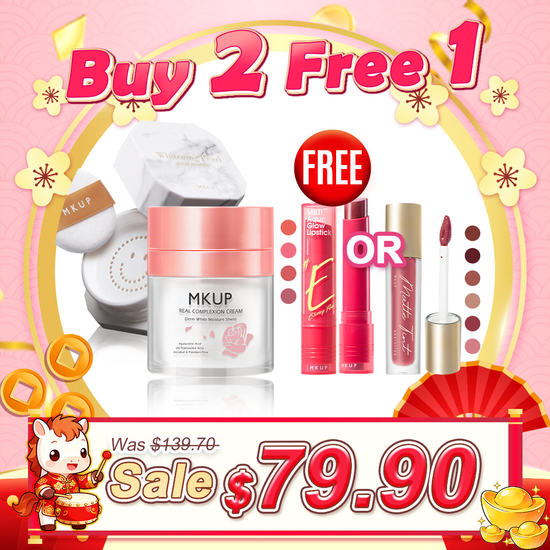 MKUP Real Complexion Cream + (Hydrating Real Complexion Cream SPF23★★★ / Whitening Real Complexion Cream SPF50★★★ / Flawless Pearl Loose Setting Powder) Pick One【Free】(MBTI Lipstick / Matte Tint) Pick One