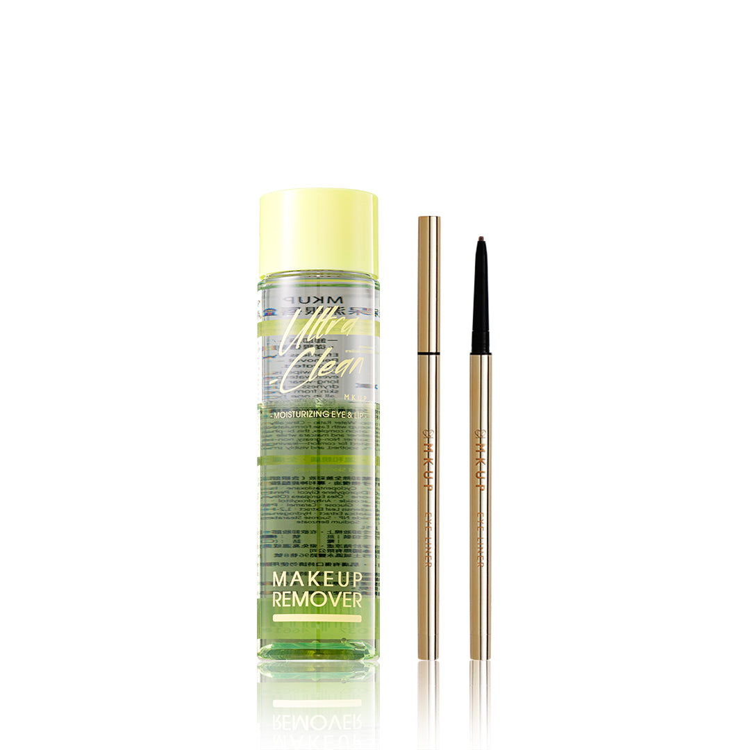 MKUP Ultra-Clean Moisturizing Eye & Lip Makeup Remover + (Intense Black Waterproof Liner / 1.5mm Smudgeproof Eyeliner Gel) Pick One