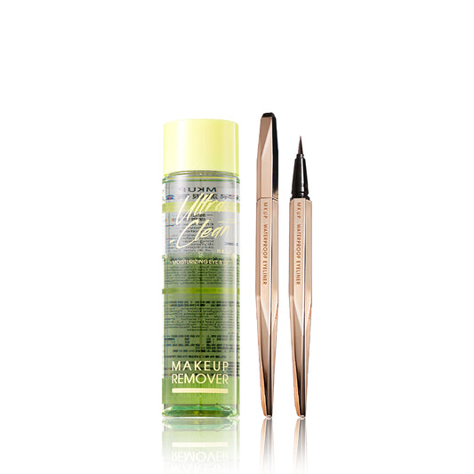 MKUP Ultra-Clean Moisturizing Eye & Lip Makeup Remover + Extreme Smudgeproof Eyeliner Brown Color
