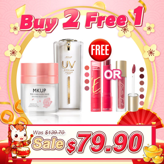 MKUP Real Complexion Cream + (Hydrating Real Complexion Cream SPF23★★★ / Whitening Real Complexion Cream SPF50★★★ / Flawless Pearl Loose Setting Powder) Pick One【Free】(MBTI Lipstick / Matte Tint) Pick One