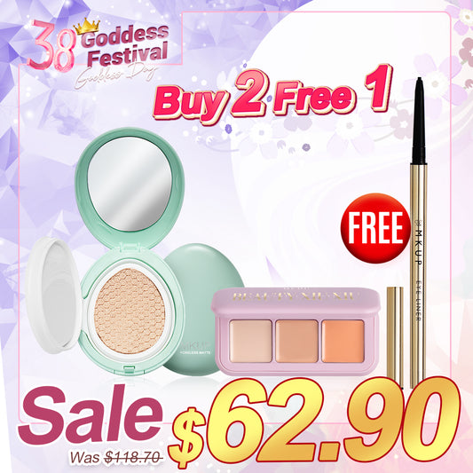 MKUP Poreless Matte Oil Control Cushion + Xiu Xiu Concealer Palette Free Pro 1.5mm Smudgeproof Eyeliner Gel