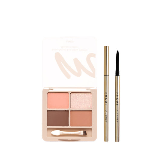 MKUP Baby Aegyo Eye Glow Palette - Mousse Edition + (Intense Black Waterproof Liner / 1.5mm Smudgeproof Eyeliner Gel) Pick One
