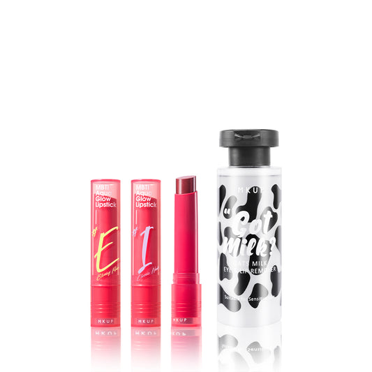 MKUP MBTI Aqua Glow Lipstick x2 + Oats Milk Eye & Lip Makeup Remover