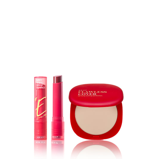 MKUP MBTI Aqua Glow Lipstick + Full Coverage Flawless Skin Hydrating Powder