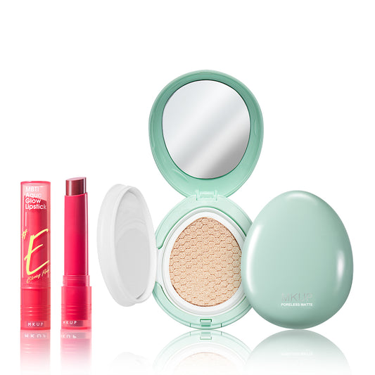 MKUP MBTI Aqua Glow Lipstick + Poreless Matte Oil Control Cushion SPF25 PA++
