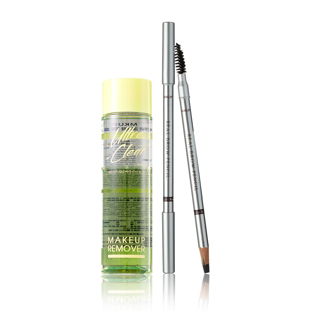 MKUP Ultra-Clean Moisturizing Eye & Lip Makeup Remover + Fast Precision Eyebrow Pencil