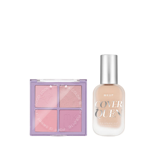 MKUP (PetalPlump Purple Cheek Palette / Blushing Beauty Palette) Pick One + (Cover Queen Smudgeproof Foundation SPF34★★★ / High Glow Foundation SPF34★★★) Pick One