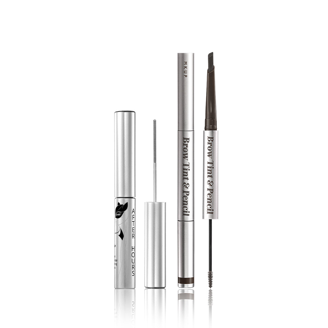 MKUP AFTER HOURS All-Night Zero-Smudge Lengthening Mascara + Dual-Ended Precision Brow Tint & Pencil