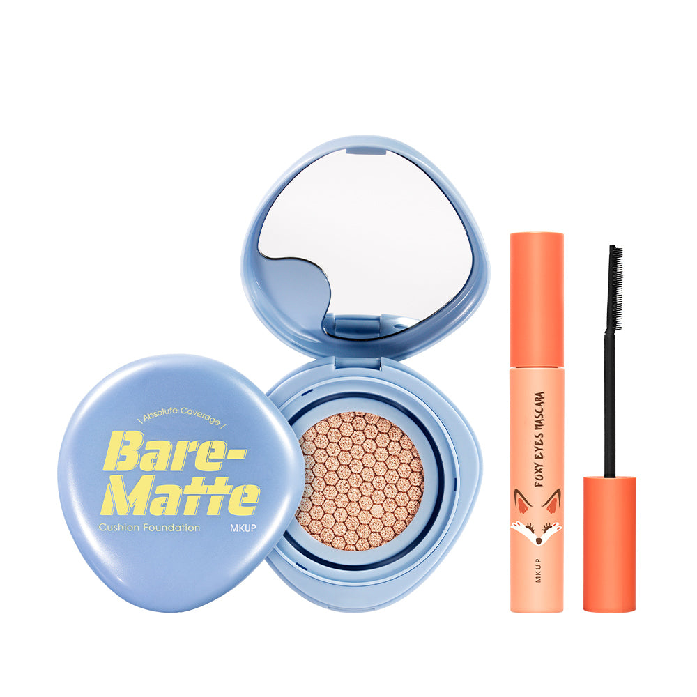 MKUP Absolute Coverage Bare-Matte Cushion Foundation + (Really Long Big Eye Mascara / Foxy Eyes Mascara / Power Mascara/AFTER HOURS Mascara) Pick One (PREORDER End July)