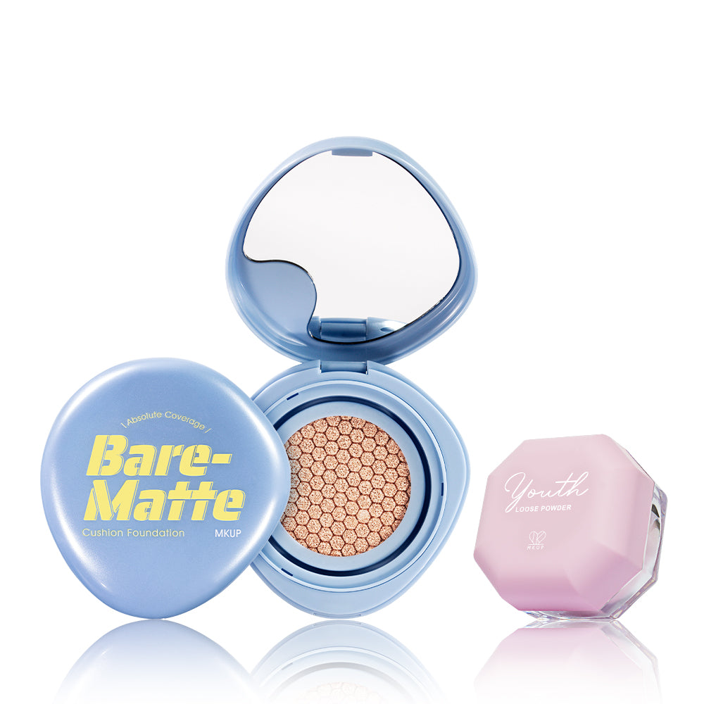 MKUP Absolute Coverage Bare-Matte Cushion Foundation (SPF25 PA++) + (Youth Perfecting Powder / Oil-Control Loose Powder / Flawless Pearl Loose Setting Powder) Pick One (PREORDER End July)