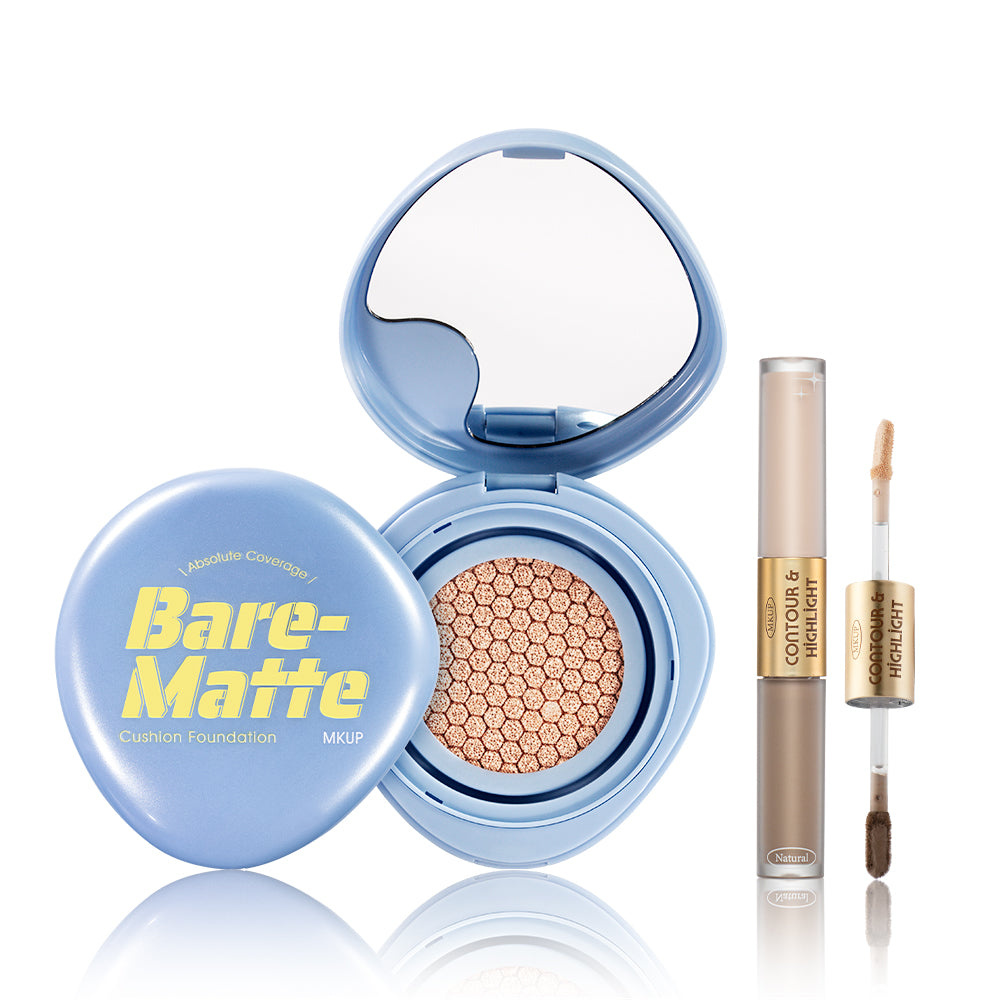 MKUP Absolute Coverage Bare-Matte Cushion Foundation SPF25 PA++ Bundle Set