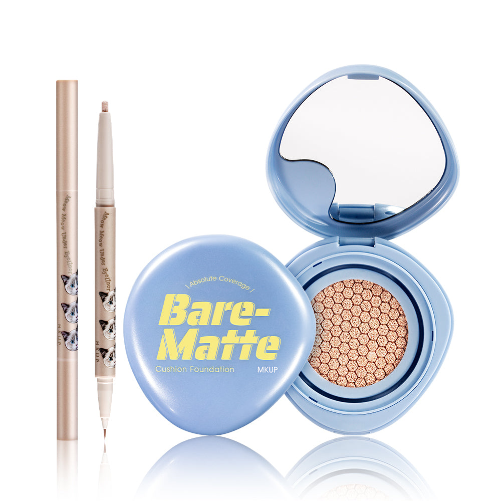 MKUP Absolute Coverage Bare-Matte Cushion Foundation + Dewy Big Eyes Under-Eye Highlighter