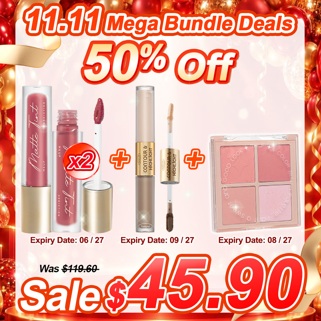 MKUP Matte Tint x2 + Refined Definition Contour Highlighter + Blushing Beauty Palette | 50% Off