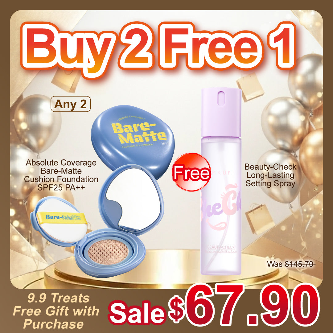 MKUP Absolute Coverage Bare-Matte Cushion Foundation (SPF25 PA++) x2【Free】Beauty-Check Long-Lasting Setting Spray (Pre-order End Sep)