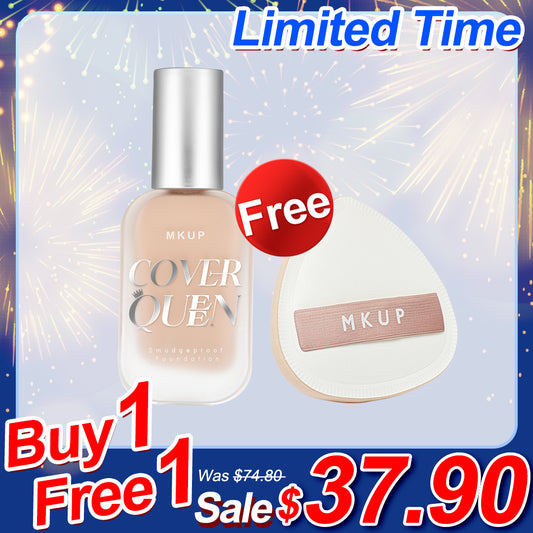 MKUP ( Cover Queen Smudgeproof Foundation SPF34★★★ / High Glow Long Lasting Foundation SPF34★★★ ) Pick One【Free】Bouncy Foundation Cushion