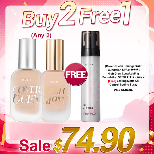 MKUP (Cover Queen Smudgeproof Foundation / High Glow Long Lasting Foundation) Pick Two【Free】Really Long Lasting Fixing Spray