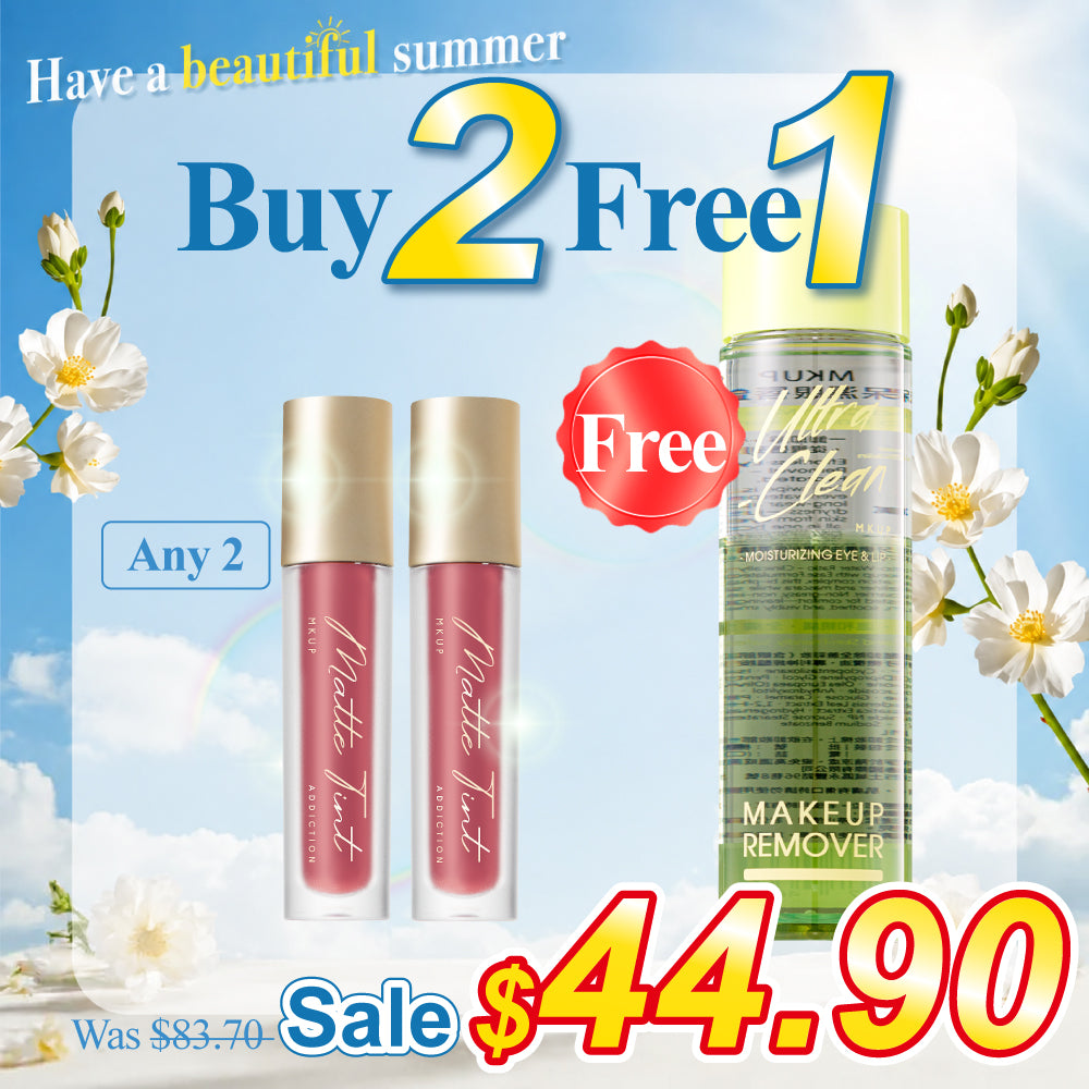 MKUP Matte Lip Tint x2【Free】Ultra-Clean Moisturizing Eye & Lip Makeup Remover