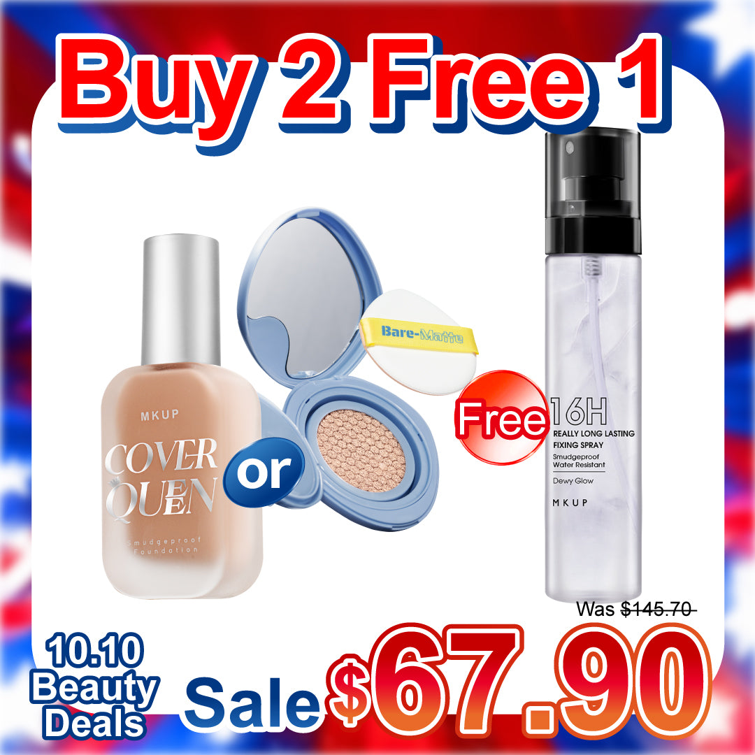 MKUP (Cover Queen Foundation / High Glow Long Lasting Foundation / Bare-Matte Cushion Foundation) Pick Two【Free】Really Long Lasting Fixing Spray