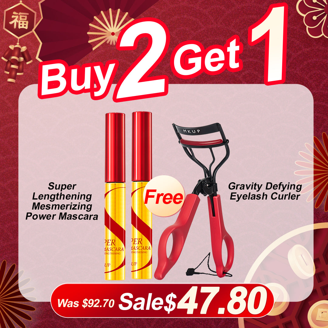 MKUP (Super Lengthening Mesmerizing Power Mascara / Really Long Big Eye Mascara) Pick 2【Free】Gravity Defying Eyelash Curler