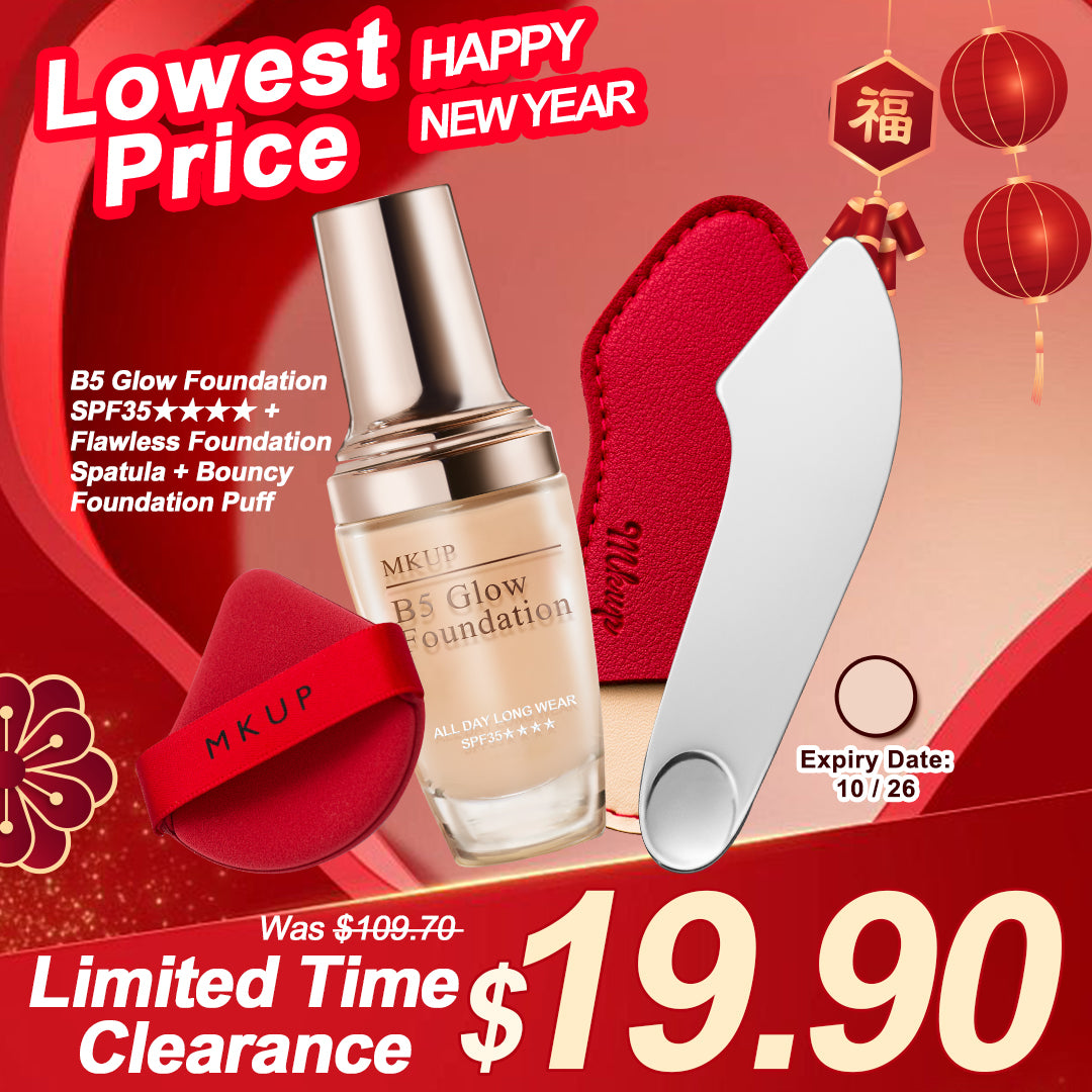 MKUP B5 Glow Foundation SPF35★★★★ + Bouncy Foundation Puff + Flawless Foundation Spatula