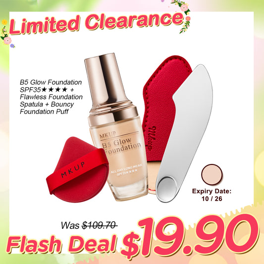 MKUP B5 Glow Foundation SPF35★★★★ + Bouncy Foundation Puff + Flawless Foundation Spatula