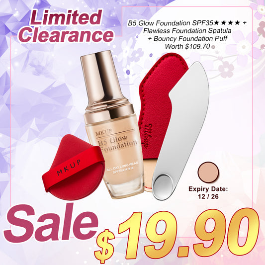 MKUP B5 Glow Foundation SPF35★★★★ + Bouncy Foundation Puff + Flawless Foundation Spatula