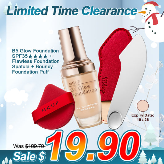 MKUP B5 Glow Foundation SPF35★★★★ + Bouncy Foundation Puff + Flawless Foundation Spatula