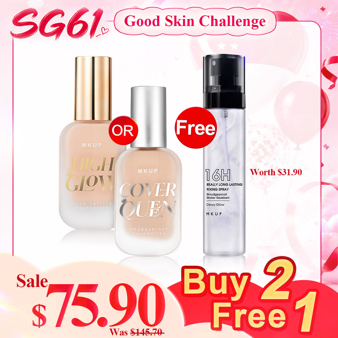 MKUP (Cover Queen Smudgeproof Foundation SPF34★★★ / High Glow Long Lasting Foundation SPF34★★★) Pick Two【Free】Really Long Lasting Fixing Spray
