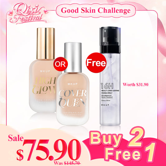 MKUP (Cover Queen Smudgeproof Foundation SPF34★★★ / High Glow Long Lasting Foundation SPF34★★★) Pick Two【Free】Really Long Lasting Fixing Spray