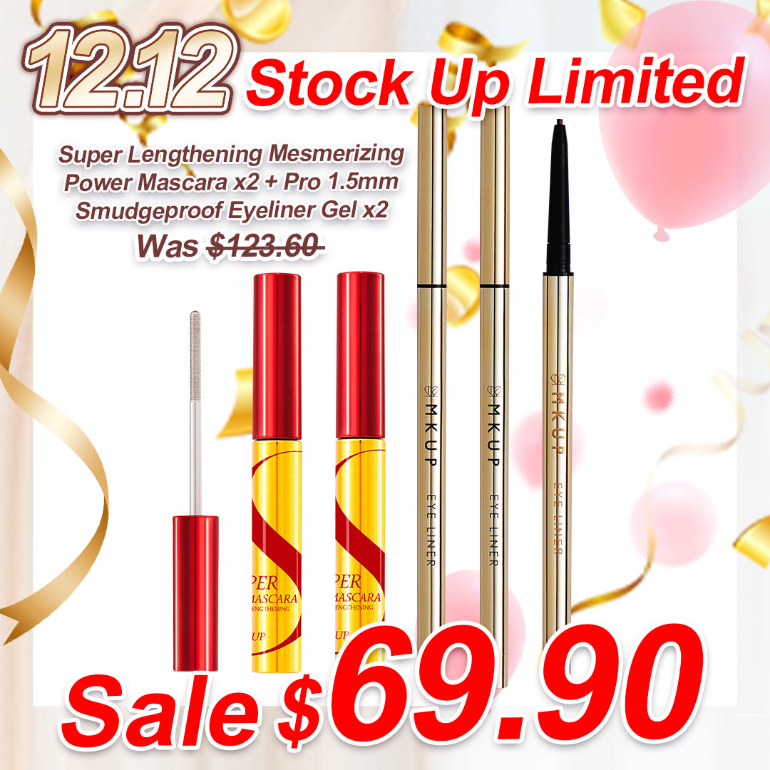 MKUP Super Lengthening Mesmerizing Power Mascara x2 + 1.5mm Smudgeproof Eyeliner Gel x2