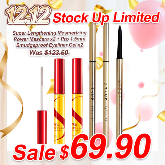 MKUP Super Lengthening Mesmerizing Power Mascara x2 + 1.5mm Smudgeproof Eyeliner Gel x2