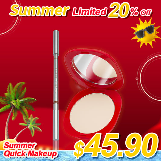 MKUP Full Coverage Flawless Skin Hydrating Powder + Fast Precision Eyebrow Pencil