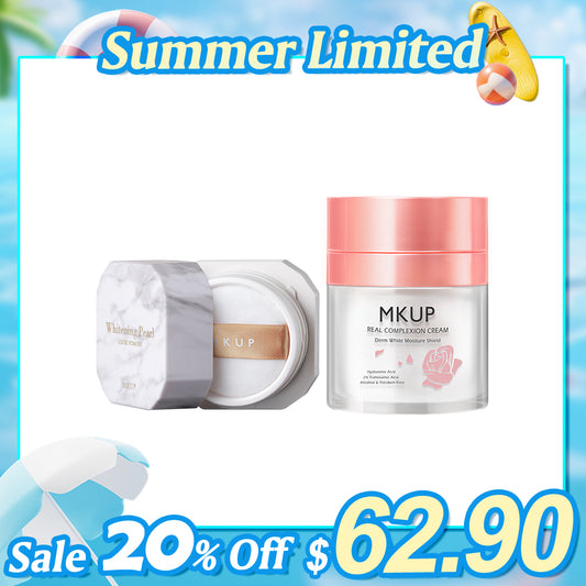 MKUP (Super Coverage Hydrating Real Complexion Cream / Real Complexion Cream / UV Pearl Whitening Real Complexion Cream SPF50 )Pick One + Pearl Loose Setting Powder