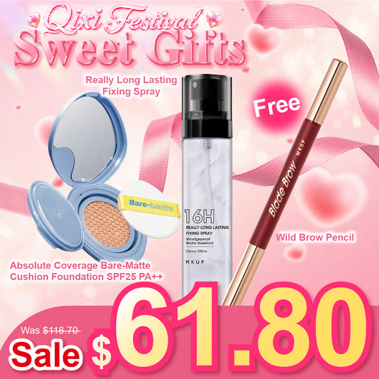 MKUP Absolute Coverage Bare-Matte Cushion Foundation (SPF25 PA++) + Really Long Lasting Fixing Spray【Free】Wild Brow Pencil