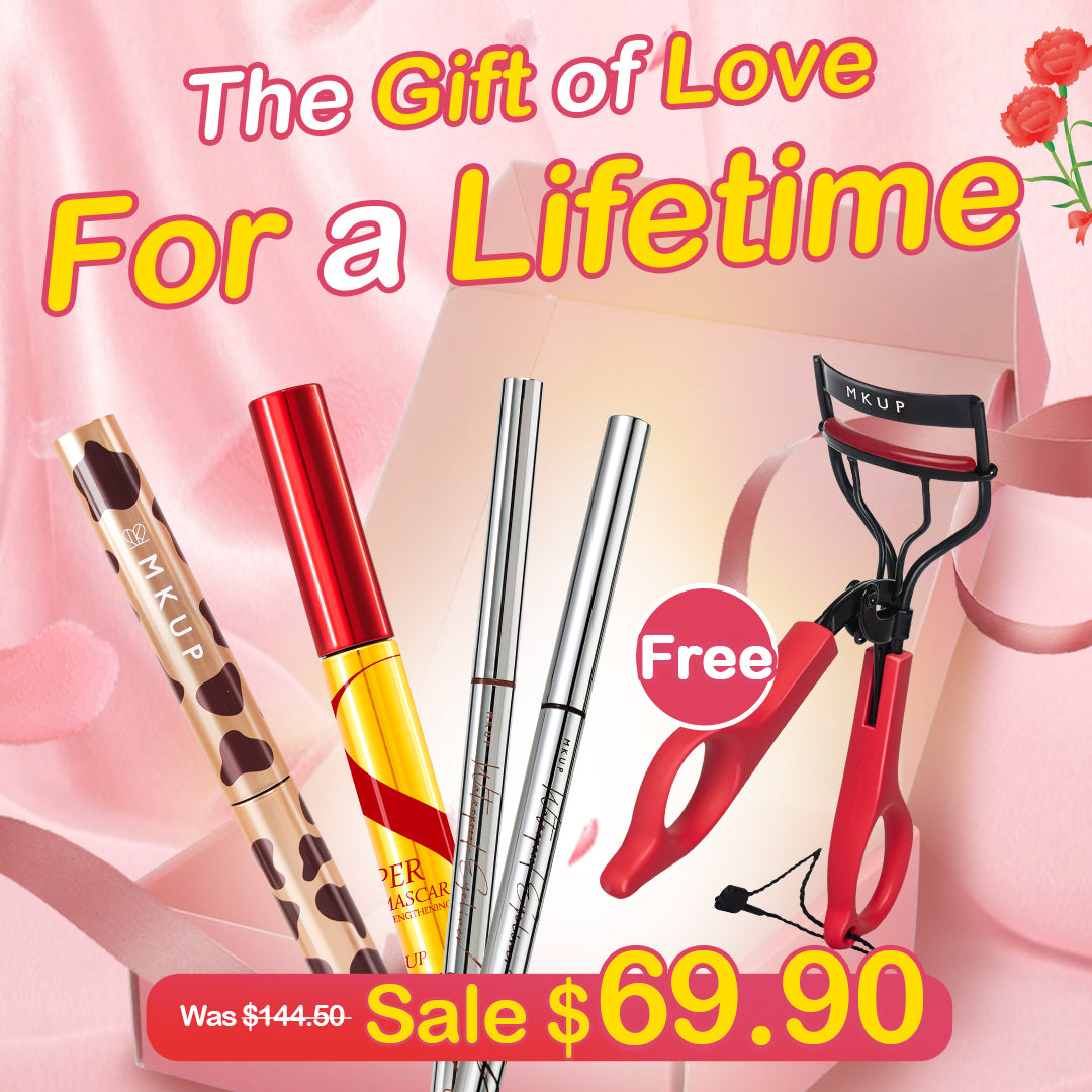 MKUP (Really Long Giraffe Mascara / Super Lengthening Mesmerizing Power Mascara) Pick 2 + Intense Black Waterproof Liner x2【Free】Eyelash Curler